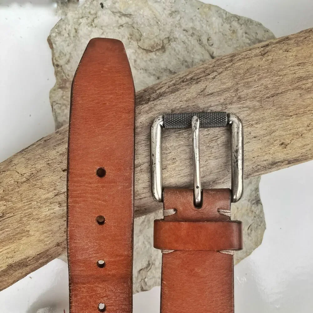 Johnston & Murphy Apache Calf Leather Woven Embroidered Belt Handmade USA Brass